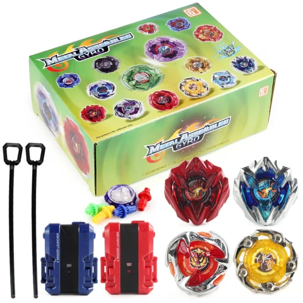 4pcs BlaybladeX BX 4 IN 1 Gyro Bley Bley Starter Metal Spinning Top Booster with 2 Ripcord Launchers Battle Toy Set - Image 3