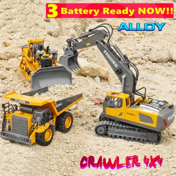 Children Remote Control Excavator Dump Bulldozer Loader 4WD RC Car Off Road 4x4 Truck LED Light Wireless Radio Toy for Adult Kid