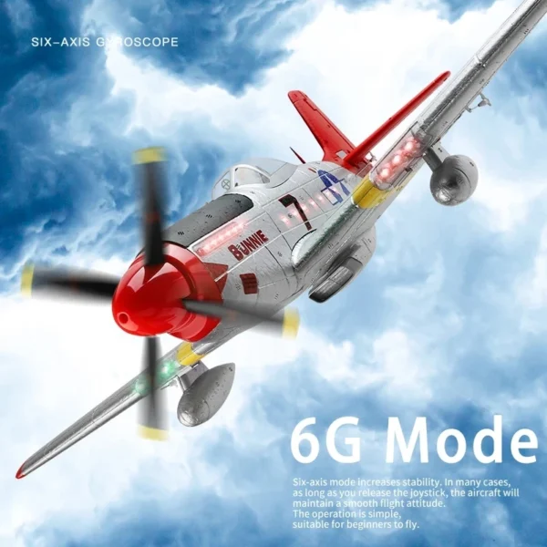 XK A280 RC Plane 2.4G 4CH 3D6G Mode Aircraft P51 Fighter Simulator with LED Searchlight RC Airplane Toys for Children Adults - Image 3