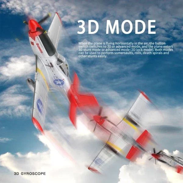 XK A280 RC Plane 2.4G 4CH 3D6G Mode Aircraft P51 Fighter Simulator with LED Searchlight RC Airplane Toys for Children Adults - Image 4