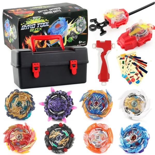 Burst Bey Superking Booster Starter Kit, Metal Battle Tops Spinning Gyro Box Case Set with Sparking Flashing Launchers Kids Gift