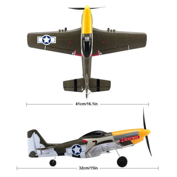 New P51 Mustang RC Plane 2.4G 4CH 6 Axis 410MM Wingspan Foam Fighter One Key Aerobatic RTF Aircraft Glider Toys Gifts - Image 5