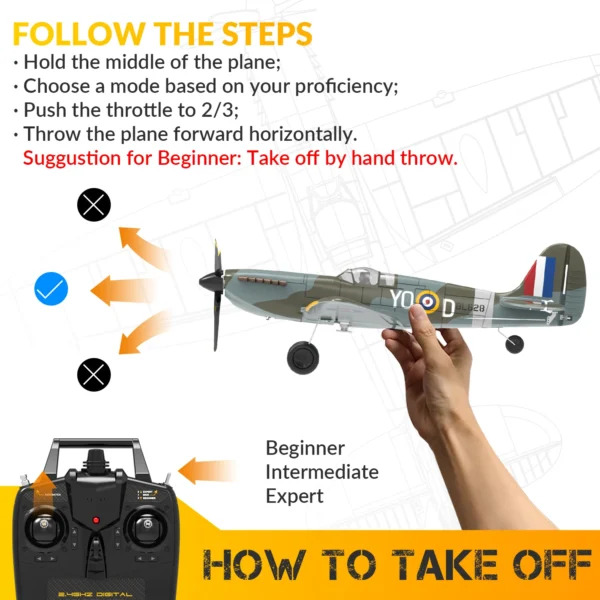 Volantex New Spitfire RC Plane EPP 400mm Wingspan RC Fighter One Key Aerobatic 2.4G 4CH RTF Warbird Plane - Image 5