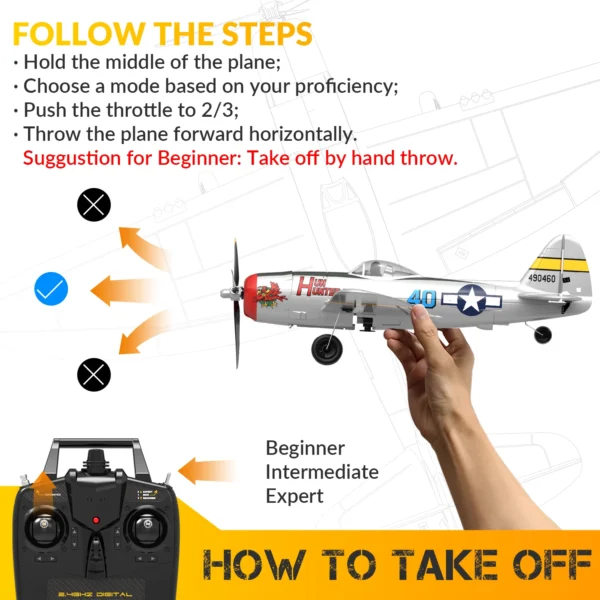 P47 Thunderbolt RC Plane 2.4G 4Ch RC Fighter 400mm Wingspan P47 RTF Aircraft One-key Aerobatic RC Warbird Airplane Toys Gifts - Image 5