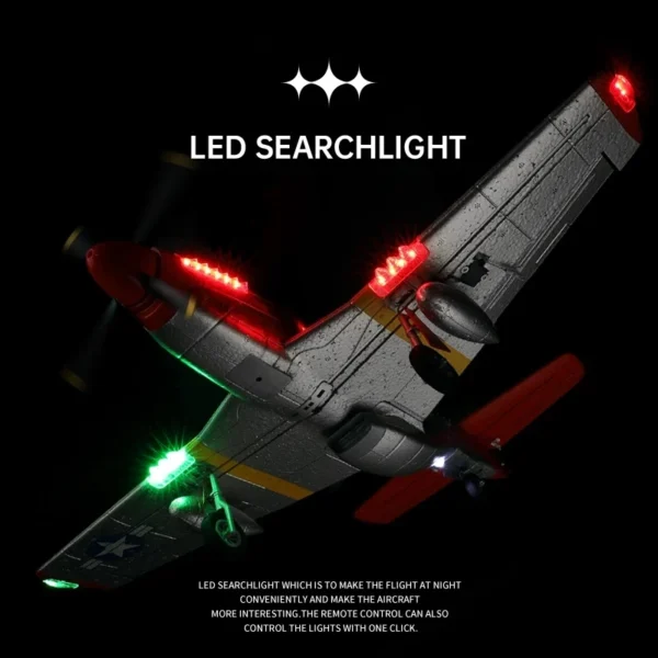 XK A280 RC Plane 2.4G 4CH 3D6G Mode Aircraft P51 Fighter Simulator with LED Searchlight RC Airplane Toys for Children Adults - Image 5