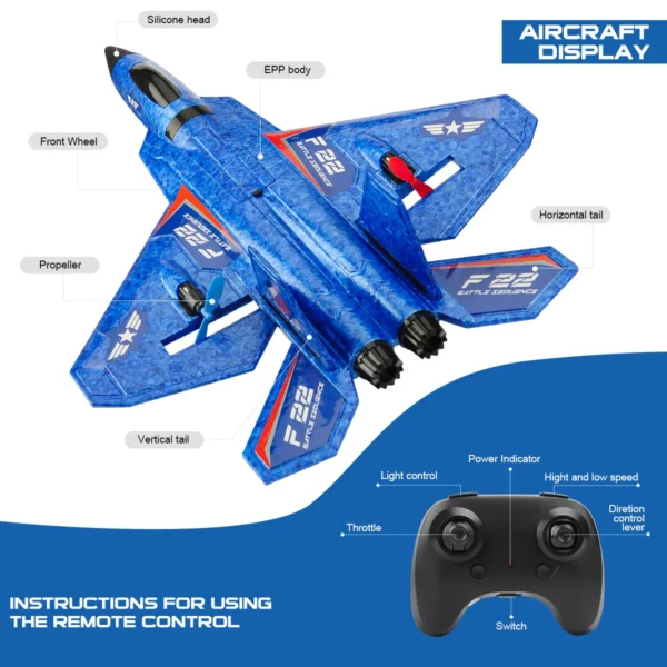 ANTSIR F22 Raptor RC Plane With LED Lights 2.4G Remote Control Aircraft EPP Foam RC Flying Model Glider Toys For Children - Image 6