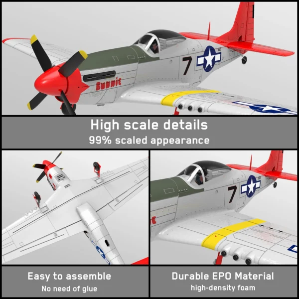 P51D RC Plane 750MM Wingspan 4-Ch RC Aircraft RTF Mustang Airplane W One-key Aerobatic RC Toys Gifts (761-5 RTF) - Image 5
