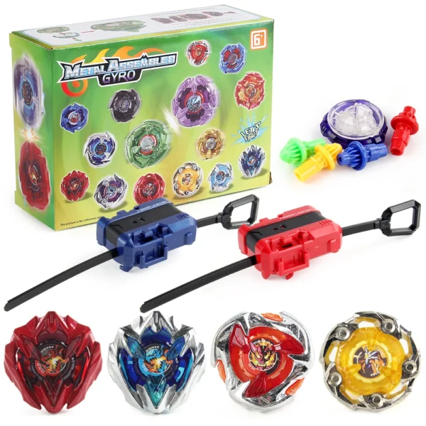 4pcs BlaybladeX BX 4 IN 1 Gyro Bley Bley Starter Metal Spinning Top Booster with 2 Ripcord Launchers Battle Toy Set - Image 2