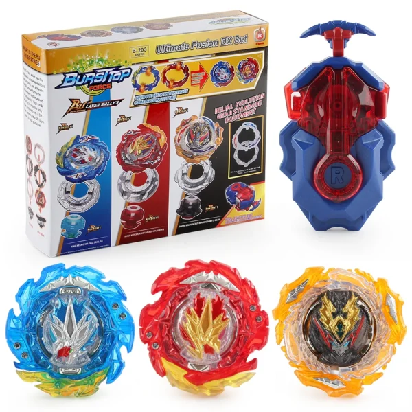 Bey Burst BU B-203 Ultimate DX Set Super Hyperion King Helios Divine Belial Boosters Gyro Blades Toy with Launcher - Image 2