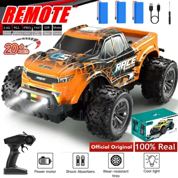 2.4G Remote Control Car 2WD All Terrain 20KM/H High Speed RC Drift Racing Off Road Truck with LED Lights Gifts for Kids