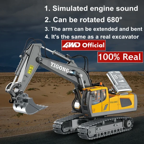 Children Remote Control Excavator Dump Bulldozer Loader 4WD RC Car Off Road 4x4 Truck LED Light Wireless Radio Toy for Adult Kid - Image 3