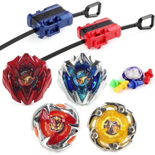 4pcs BlaybladeX BX 4 IN 1 Gyro Bley Bley Starter Metal Spinning Top Booster with 2 Ripcord Launchers Battle Toy Set - Image 4