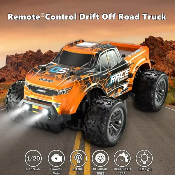 2.4G Remote Control Car 2WD All Terrain 20KM/H High Speed RC Drift Racing Off Road Truck with LED Lights Gifts for Kids - Image 3