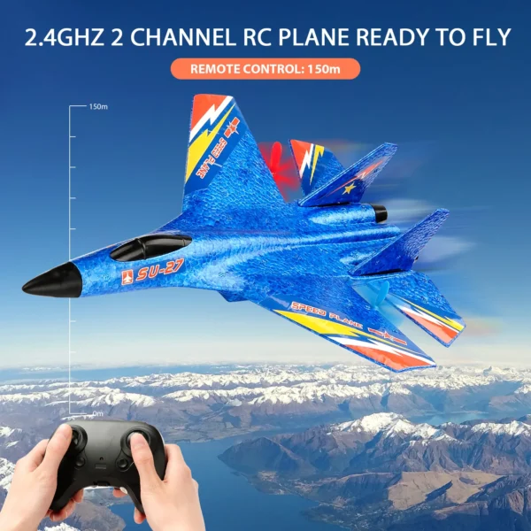 ANTSIR SU27 RC Plane 2.4G 2CH Remote Control Glider With LED Lights EPP Foam Hand Throwing Airplane Outdoor Boys Toys - Image 2