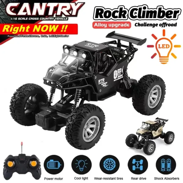 1:20 Alloy RC Car With Led Lights Radio Remote Control Cars Buggy Off-Road Control RTR Trucks Toys Gifts for Boys Girls Children