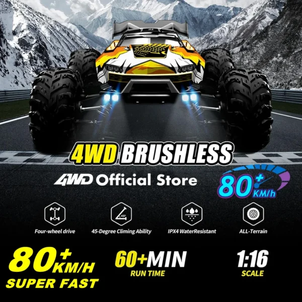 4WD Remote Control RC Car 50 or Super Brushless 80KM/H Fast RTR High Speed All Terrain Off Road Radio 4x4 Truck for Adults Kids - Image 4