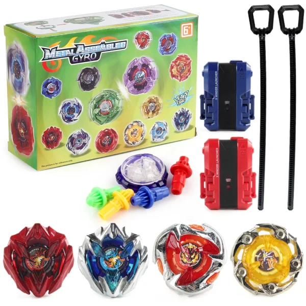 4pcs BlaybladeX BX 4 IN 1 Gyro Bley Bley Starter Metal Spinning Top Booster with 2 Ripcord Launchers Battle Toy Set
