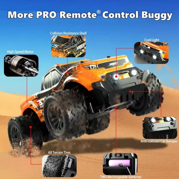 2.4G Remote Control Car 2WD All Terrain 20KM/H High Speed RC Drift Racing Off Road Truck with LED Lights Gifts for Kids - Image 2